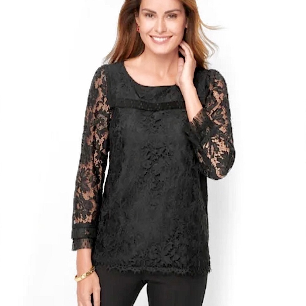 NWT Talbots Plus Lace Mix Black Top Holiday Evening Classic Elegant size 2X